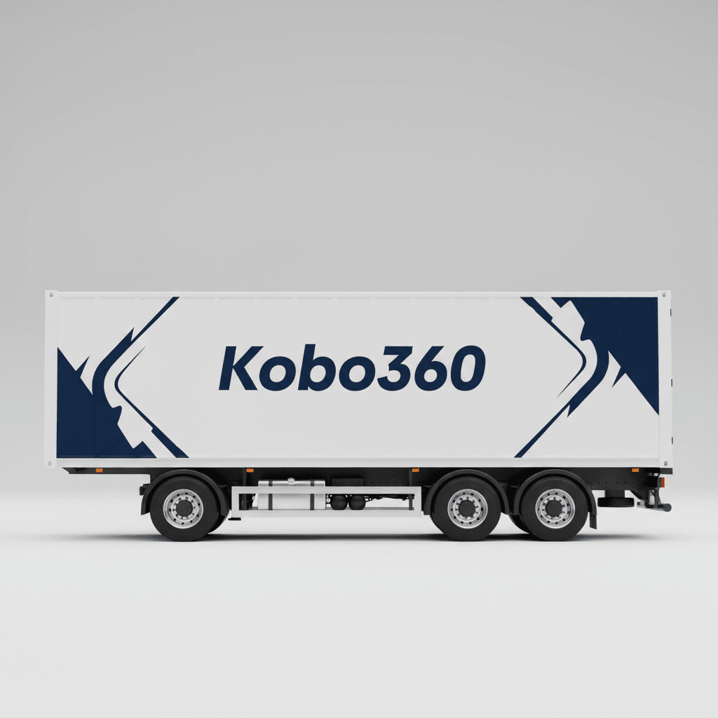 Kobo360 branded large cargo truck with navy branding, side profile on clean background